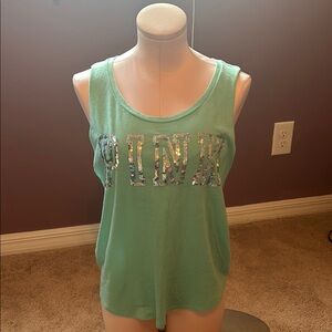 PINK Victoria's Secret Sequin Logo Mint Green Tank Top